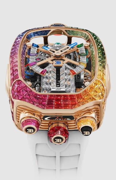 Review Jacob & Co bugatti chiron tourbillon baguette RAINBOW BU800.40.AD.UB.ABRUA Replica watch